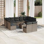 vidaXL Salon de jardin avec coussins 12 Pièces gris résine tressée