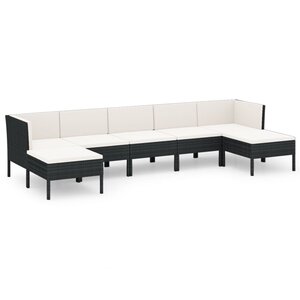 vidaXL Salon de jardin 7 Pièces avec coussins Résine tressée Noir