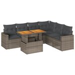 vidaXL Salon de jardin avec coussins 7 Pièces gris résine tressée
