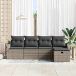 vidaXL Ensemble de canapé de jardin avec coussin 5 Pièces Gris Poly rotin
