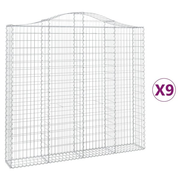 vidaXL Paniers à gabions arqués 9 Pièces 200x30x180/200 cm Fer galvanisé
