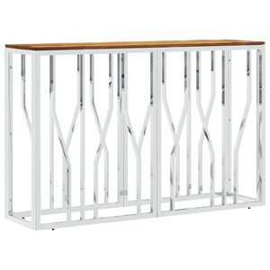vidaXL Table console argenté acier inoxydable et bois massif d'acacia