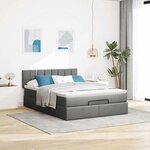 vidaXL Lit ottoman avec matelas et LED gris foncé 140x200 cm tissu