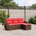 vidaXL Salon de jardin 4 Pièces avec coussins marron résine tressée