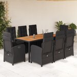 vidaXL Ensemble à manger de jardin 9Pièces coussins noir résine tressée