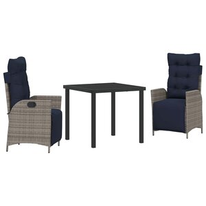 vidaXL Ensemble de salle à manger pour jardin 3 Pièces Gris et Noir Rotin