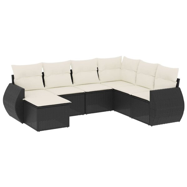 vidaXL Salon de jardin 7 Pièces avec coussins noir résine tressée