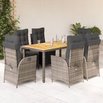 vidaXL Ensemble à manger de jardin et coussins 7 Pièces gris rotin