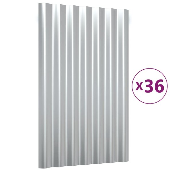 vidaXL Panneaux de toit 36 Pièces Acier enduit de poudre Argenté 60x36 cm