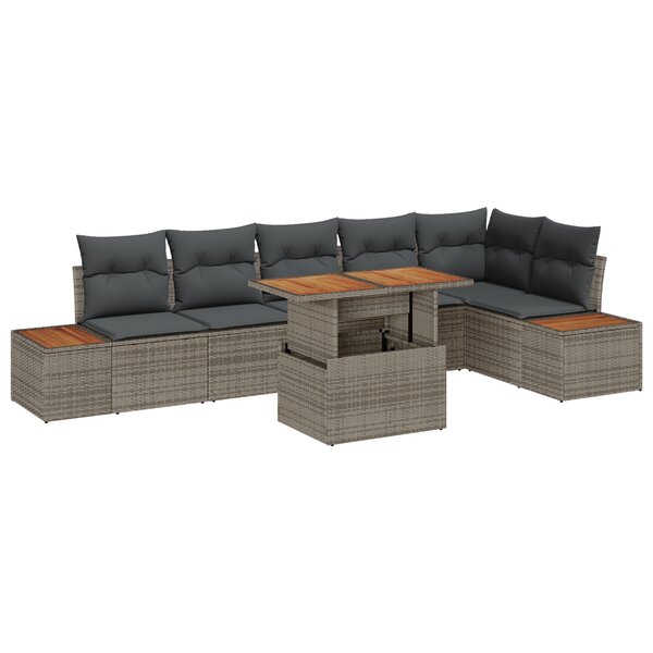 vidaXL Ensemble de Canapés de Jardin 7 Pièces avec Coussins Gris en Poly Rotin