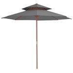 vidaXL Parasol à deux étages avec mât en bois 270 cm anthracite