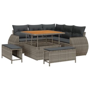 Ensemble de canapés de jardin vidaXL 8 pièces avec coussins gris en rattan synthétique Acacia