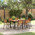 Ensemble salle à manger jardin vidaXL poly rotin noir et acacia 7 pièces