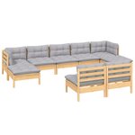vidaXL Salon de jardin 9 Pièces avec coussins gris bois de pin
