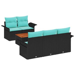 vidaXL Ensemble de canapé de jardin avec coussin 6 Pièces Noir polyrotin