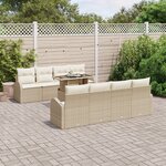 Ensemble de canapés de jardin 9 pièces avec coussins Beige Rattan Poly