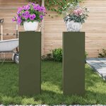vidaXL Supports pour plantes 2 Pièces Vert olive 24 x 24 x 75 cm Acier