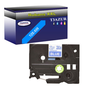 Ruban d'étiquettes laminées générique Brother Tze-535 pour étiqueteuses P-touch - Texte blanc sur fond bleu - T3AZUR