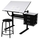 Table à dessin et tabouret avec plateau inclinable et commode avec 3 tiroirs Architectes Ingénierie Techniciens 0501025