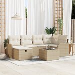 Ensemble de canapé de jardin 7 pièces beige avec coussins en poly rotin