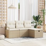 Ensemble de canapé de jardin de 4 pièces avec coussins en rattan poly beige