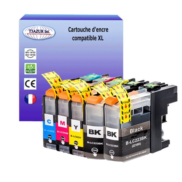 T3AZUR Lot de 5 Cartouches compatibles avec Brother LC223 XL