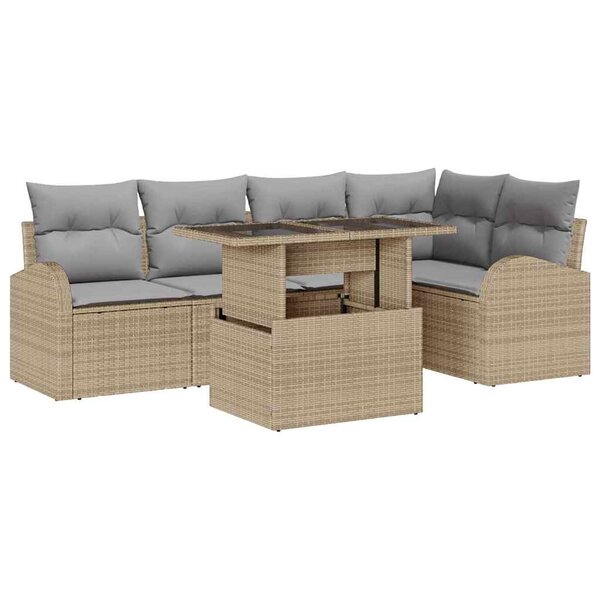 vidaXL Ensemble de canapé de jardin 6 Pièces Beige Poly rotin
