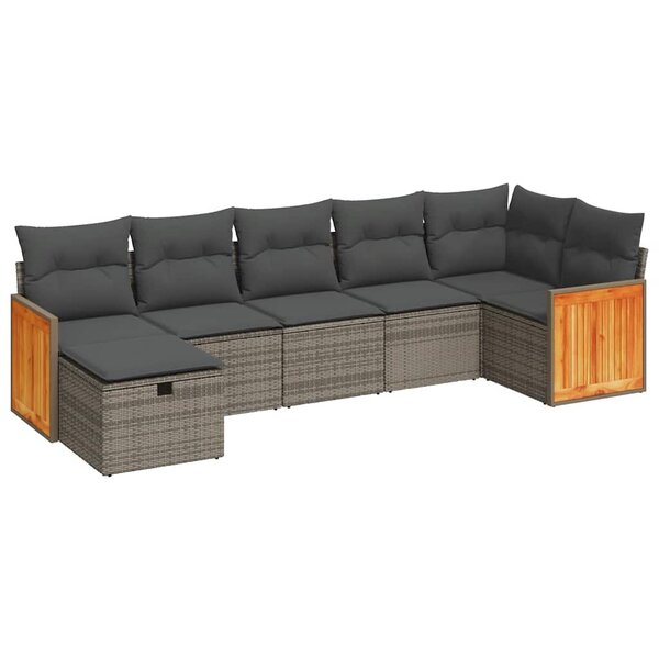 vidaXL Salon de jardin avec coussins 7 Pièces gris résine tressée