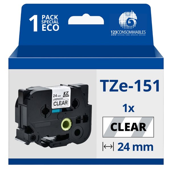 Ruban compatible Brother TZe151 - Texte noir sur fond transparent