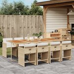 vidaXL Ensemble à manger de jardin et coussins 9 Pièces beige Poly rotin