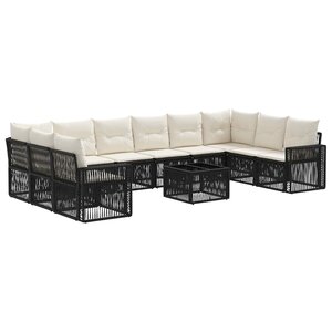 vidaXL Ensemble de canapé de jardin 11 Pièces Noir et blanc crème