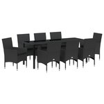 Ensemble de salle à manger de jardin vidaXL 9 pièces avec coussins poly rotin noir