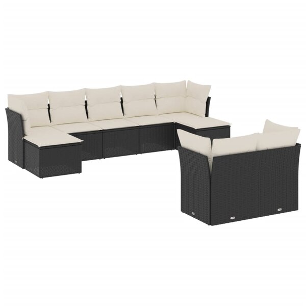 vidaXL Salon de jardin 9 Pièces avec coussins noir résine tressée