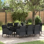 vidaXL Set de repas de jardin 9 pièces avec coussins Noir Poly Rattan