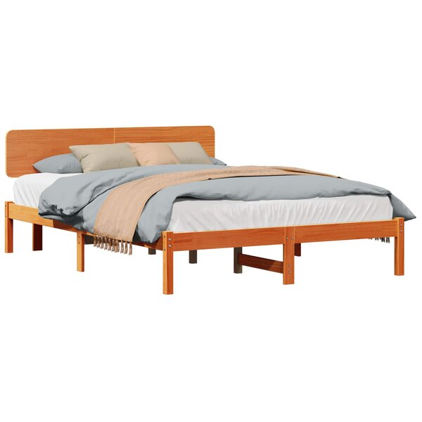 vidaXL Cadre de lit avec tête de lit Brun cire 150 x 200 cm Pin massif
