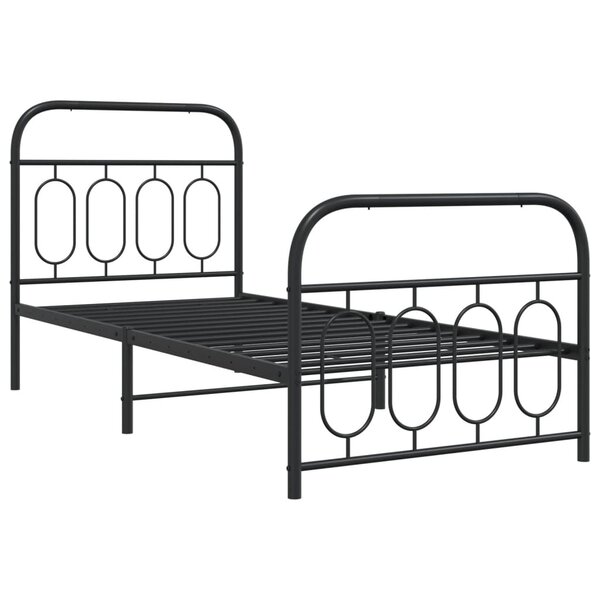 vidaXL Cadre de lit métal avec tête de lit/pied de lit noir 90x190 cm