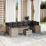 vidaXL Salon de jardin 8 Pièces avec coussins gris clair résine tressée