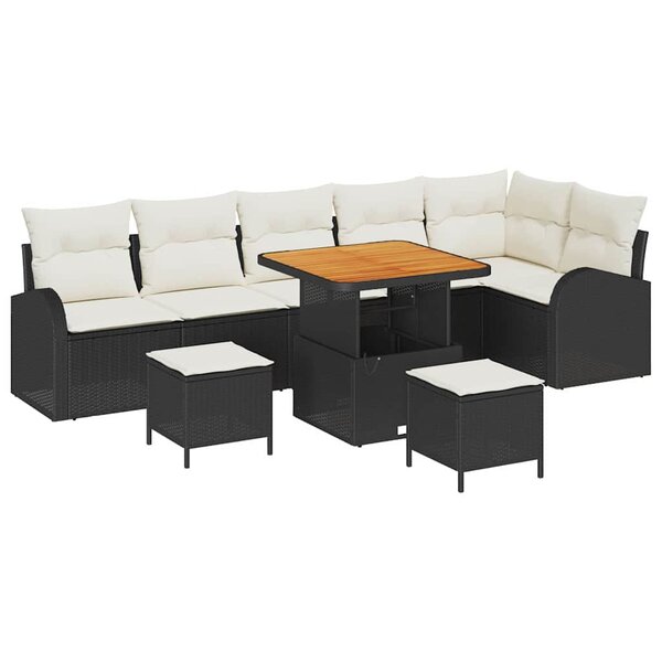 vidaXL Ensemble de canapé de jardin avec coussin 9 Pièces Noir Poly rotin