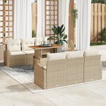Ensemble de Canapé de Jardin de 7 Pièces avec Coussins Beige Poly Rotin