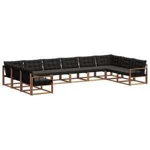 vidaXL Ensemble de canapés d'extérieur 10 pc Naturel et Noir