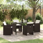 vidaXL Ensemble de salle à manger de jardin 5 pièces avec coussins en poly rattan marron