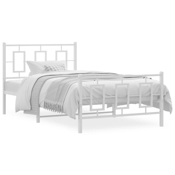 vidaXL Cadre de lit métal sans matelas et pied de lit blanc 100x190 cm
