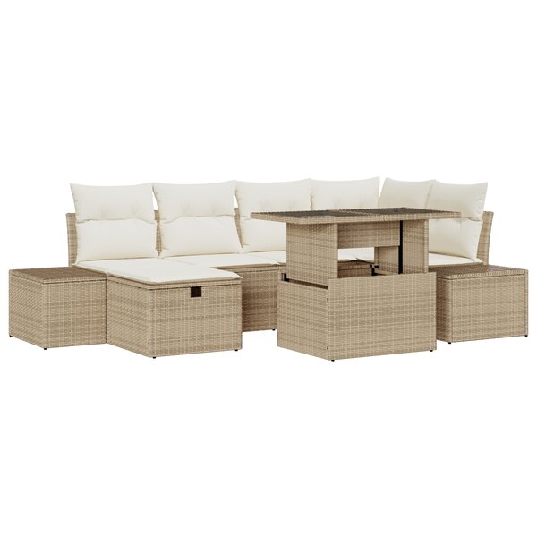 vidaXL Ensemble de canapés de jardin 7 pièces avec coussins beige en rattan synthétique