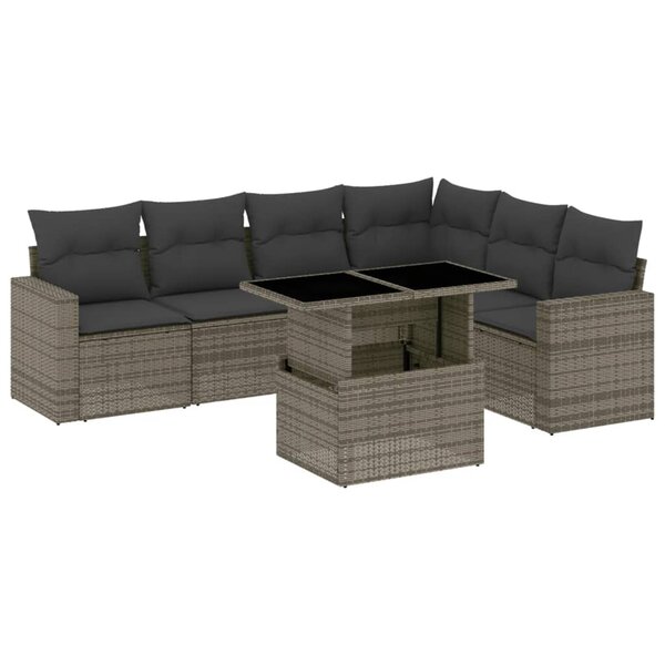 vidaXL Salon de jardin avec coussins 7 Pièces gris résine tressée