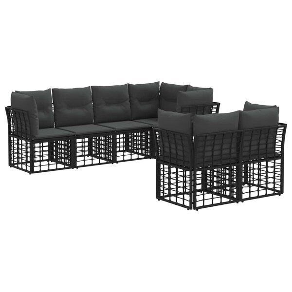 vidaXL Ensemble de canapés d'extérieur 7 Pièces Noir Polyester