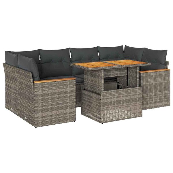 vidaXL Salon de jardin avec coussins 6 Pièces gris résine tressée acacia