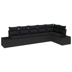 vidaXL Ensemble de canapé de jardin avec coussin 6 Pièces Noir polyrotin