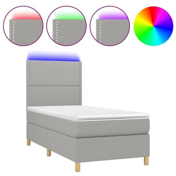 vidaXL Sommier à lattes de lit et matelas et LED Gris clair 100x200 cm