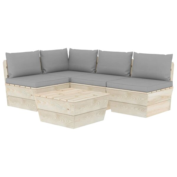 vidaXL Salon de jardin palette 5 Pièces avec coussins bois d'épicéa