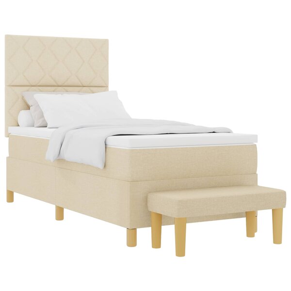 vidaXL Lit à ressorts avec coussin Crème 200 x 100 cm tissu
